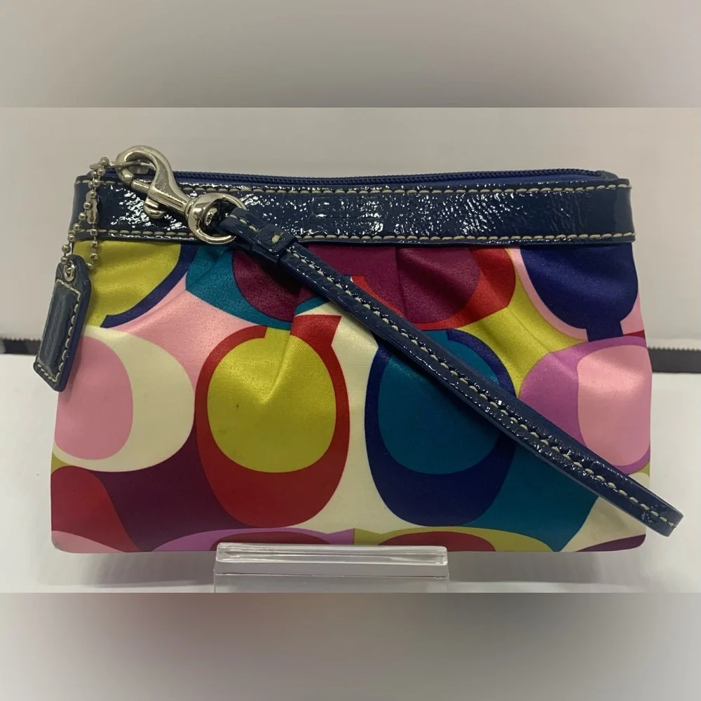 Coach 2010 Signature Scarf Print Multicolor Satin Tote & wristlet-F15183